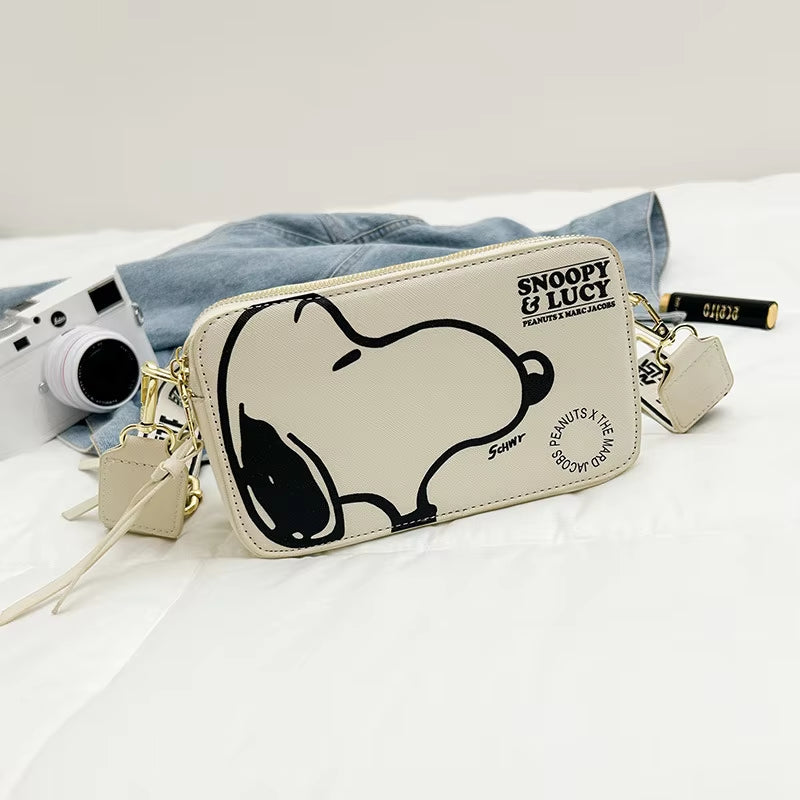 Cartoon Printed Women'S Crossbody Bag Snoopy Shoulder Bag Casual Fashion Small Square Bag PU Camera Bag